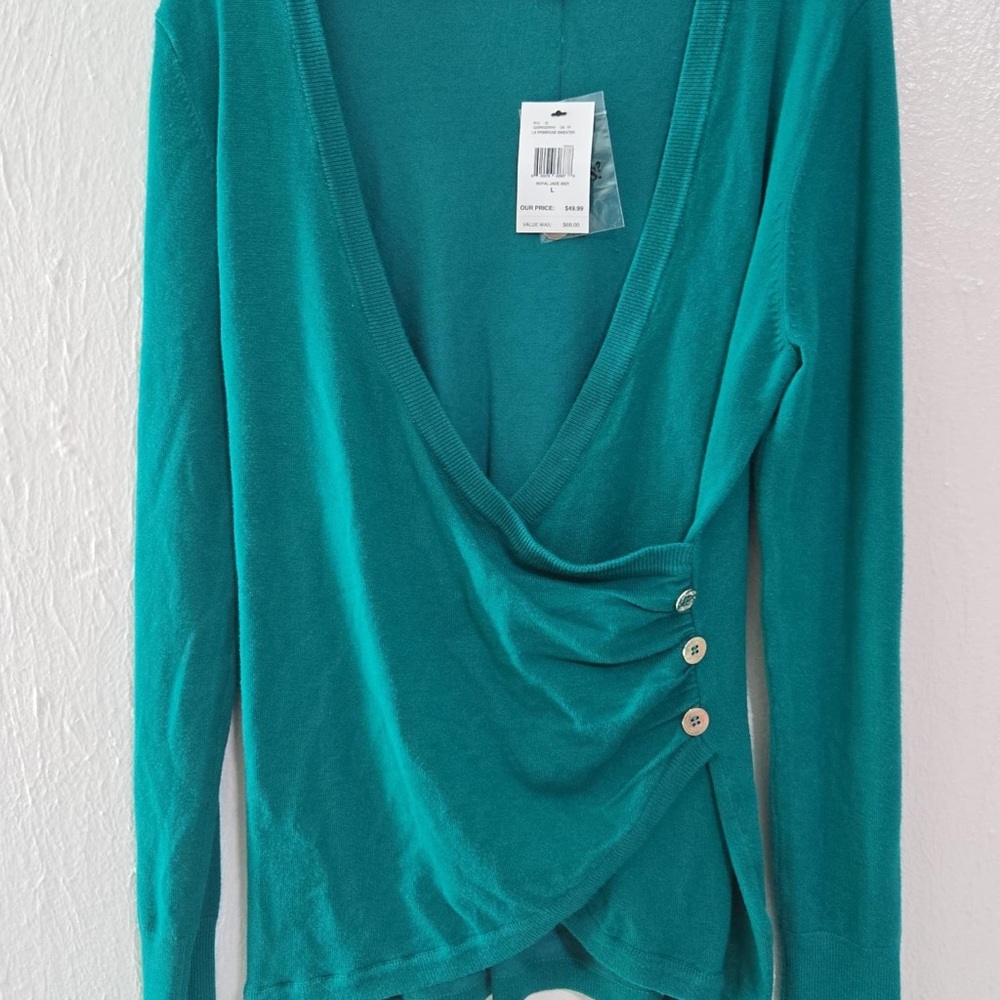 Guess Green Asymmetrical Long Sleeve Blouse